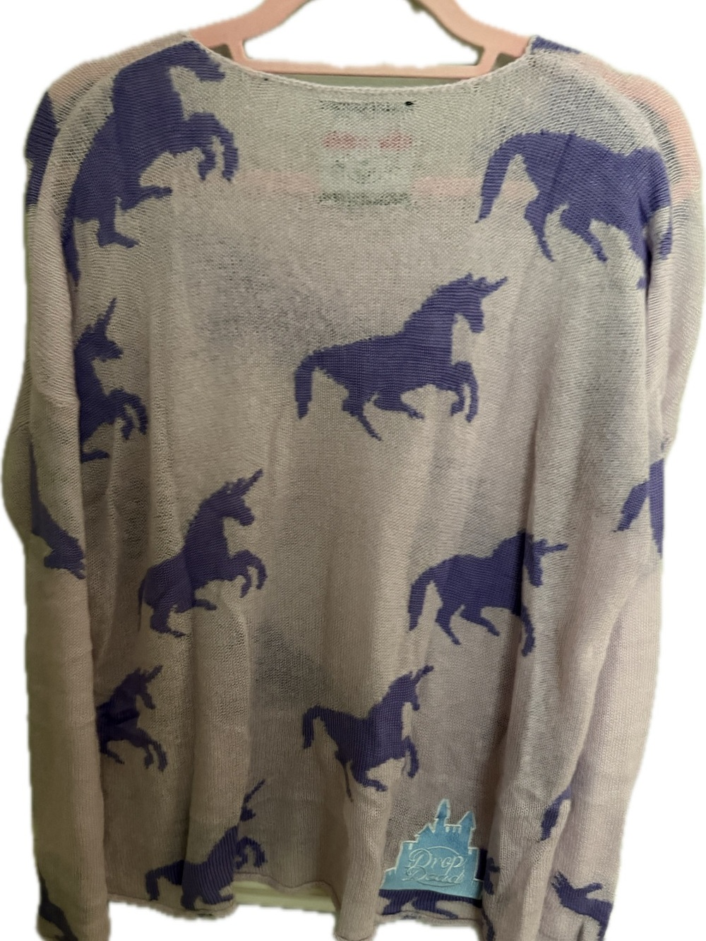 Drop Dead Lavender Crewneck Sweater with Purple Unicorn Motif Size M-L - Picture 6 of 6